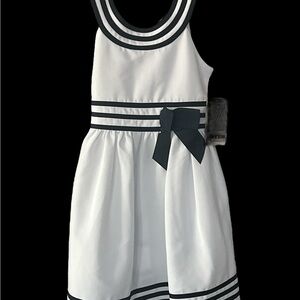 Bonnie Jean White Dress with Blue Bow and Stripes Size 6